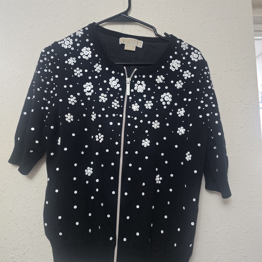 Michael Kors Black and White Floral Top